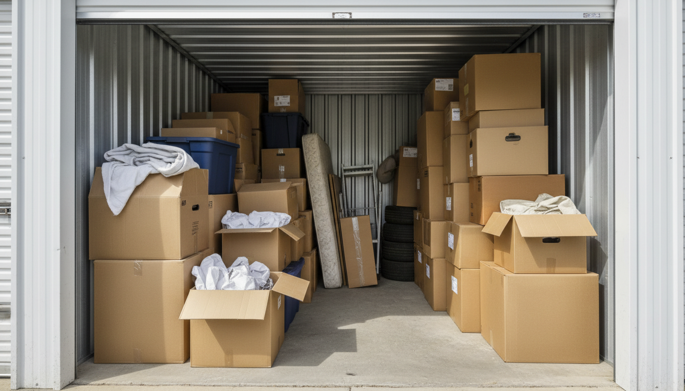 Winter clothing and equipment packed neatly for summer storage